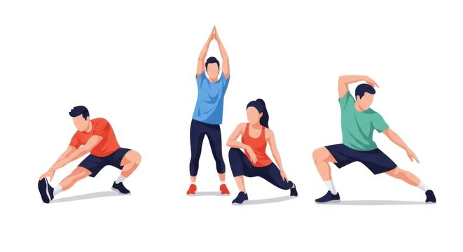 Group of People Performing Stretching Exercises in Bright Studio - Powered by Adobe