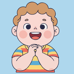 Obraz premium a small child with bright, wide-open eyes, showing a delighted expression and an open-mouth laugh, against a light blue background. 