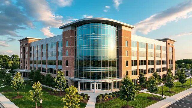 Modern architectural marvel - A stunning glass and brick office building.