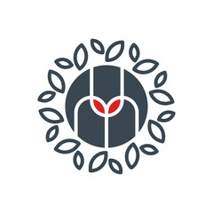 Abstract round logo style combination of letter MY and leaves vector illustration.
