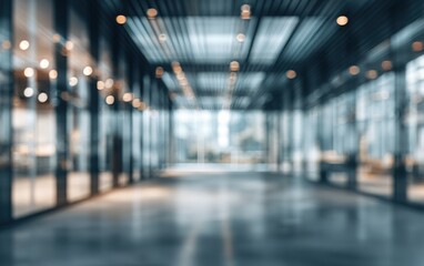 Fototapeta premium Modern blurred office space of a business building center. Glass wall with empty space. Blurred abstract light background for presentation and design. High quality. High quality