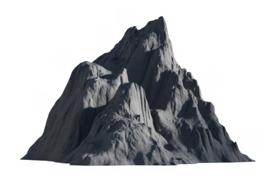 Jagged grey mountain peak isolated on a transparent background