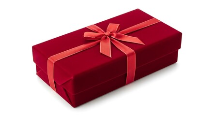 Obraz premium Elegant Red Velvet Gift Box with Satin Ribbon Bow Luxury Present for Special Occasions Birthdays Holidays Anniversaries Romance and Corporate Gifts