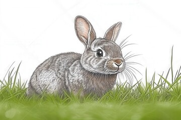 Cute Hand-Drawn Rabbit Illustration with Detail in Soft Colors, Perfect for Various Design Projects and Children's Materials