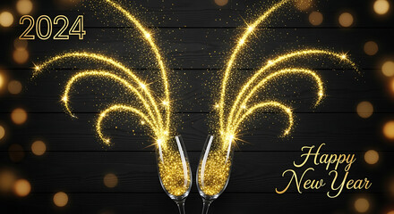 Christmas and New Year holidays background concept made from champagne glasses with golden glitter o 31207486 1