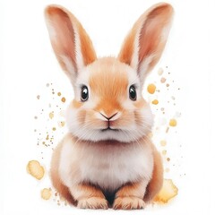 Cute Watercolor Illustration of Easter Bunny with Cheerful Expression and Playful Accents