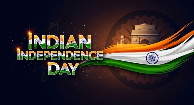 Indian Independence Day Celebration with India Gate Fireworks Tricolor Flag Patriotic Design Vector Image