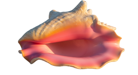 An exquisite large queen conch seashell, showcasing its vibrant pink aperture and spiral form with realistic lighting, isolated on transparent background