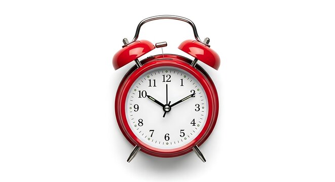 Classic Red Alarm Clock on White Background Time Management Concept
