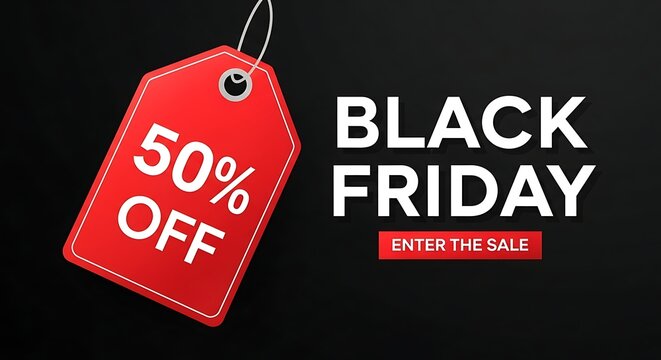 Black Friday sale with 50 percent off tag discount