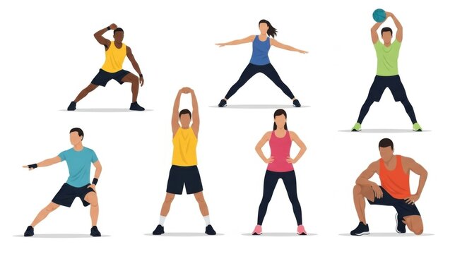 Group of Diverse Young People Exercising in Gym Class or Fitness Session