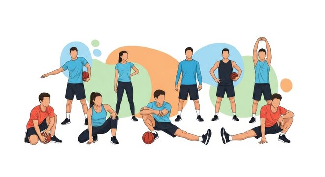 Young Male and Female Basketball Players Group in Sportswear on White Background