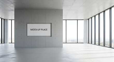 Bright empty concrete interior with mock up place on wall panoramic windows and daylight 3D Renderin 14897445 1