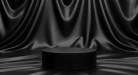 Blank podium on black satin backdrop 3D render for Black Friday sale and marketing visuals 16775432 1
