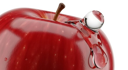 Juicy Red Apple with Dripping Water Droplets Refreshing Fruit Concept