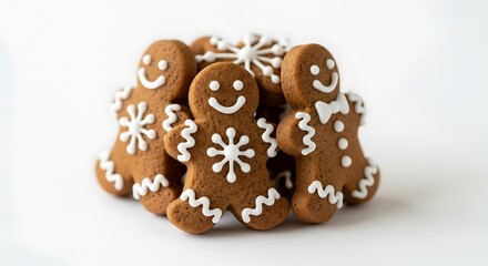 Stack of Festive Gingerbread Man Cookies Decorated with White Icing Holiday Baking Christmas Treat Sweet Confectionery