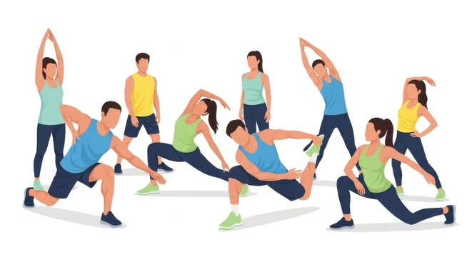 Group of Fit Young People Performing Yoga Poses in Studio with Bright Lighting