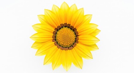 Fototapeta premium A vibrant yellow sunflower with a dark brown center isolated on a pure white background isolated on white background