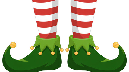 Naklejka premium Festive elf legs and shoes with red and white stockings for holiday fun
