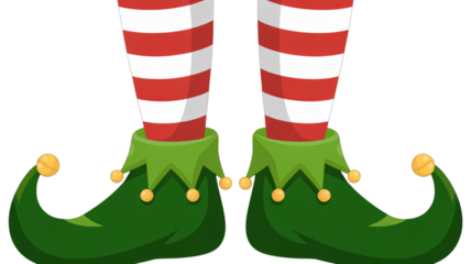 Festive elf legs and shoes with red and white stockings for holiday fun