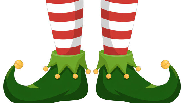 Festive elf legs and shoes with red and white stockings for holiday fun