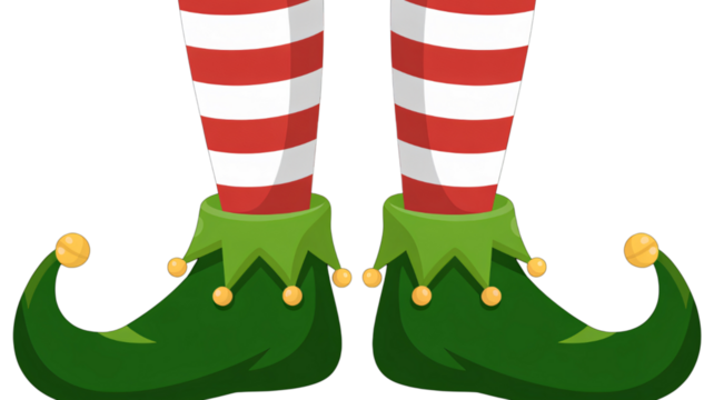 Festive elf legs and shoes with red and white stockings for holiday fun