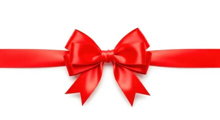 A vibrant red satin ribbon tied into a classic bow presented isolated on white background