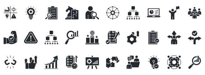 Swot Analysis Icon Set. Contains Icons That Are Relevant For Business. Designed In Vector Glyph Style