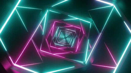 Abstract neon light tunnel with geometric shapes creating a futuristic and immersive experience - Powered by Adobe