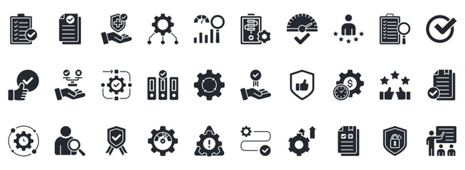 Best Practice Icon Set. Contains Icons That Are Relevant For Business. Designed In Vector Glyph Style