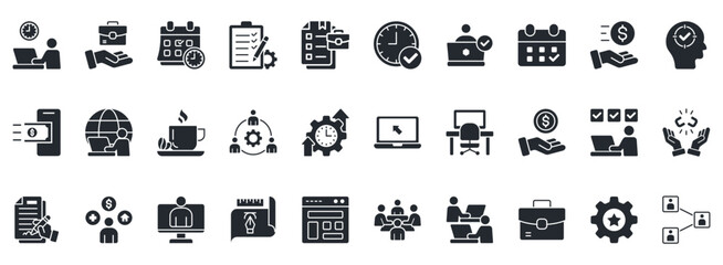Freelance Icon Set. Contains Icons That Are Relevant For Business. Designed In Vector Glyph Style