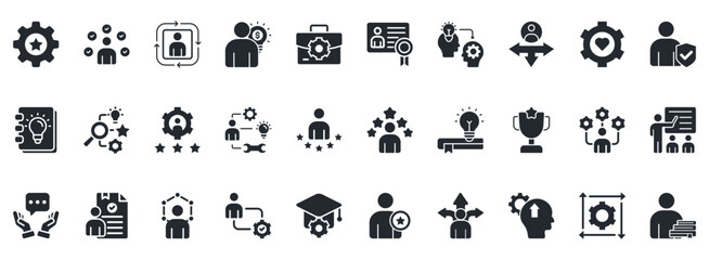 Expert Icon Set. Contains Icons That Are Relevant For Business. Designed In Vector Glyph Style