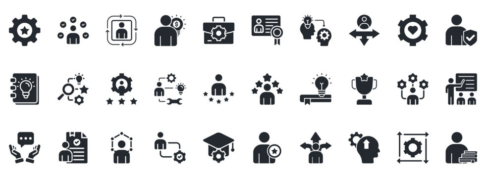Expert Icon Set. Contains Icons That Are Relevant For Business. Designed In Vector Glyph Style