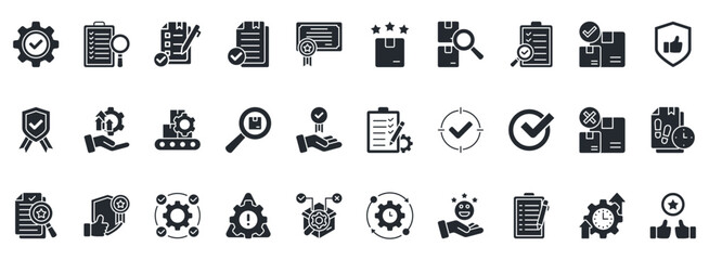 Quality Control Icon Set. Contains Icons That Are Relevant For Business. Designed In Vector Glyph Style