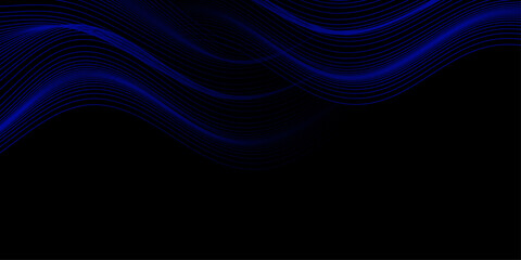 Abstract blue glowing wave formed by flowing digital particles on dark background evoking futuristic and dynamic motion Dark BLUE vector template with wry lines. Abstract illustration with bandy.