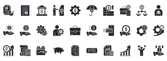 Personal Finance Icon Set. Contains Icons That Are Relevant For Business. Designed In Vector Glyph Style