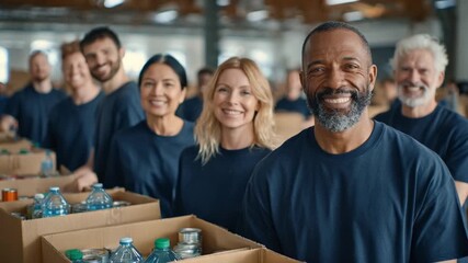 Community Commitment: A diverse group of volunteers diligently sorting donations, embodying the spirit of altruism and unity while creating a positive impact.
