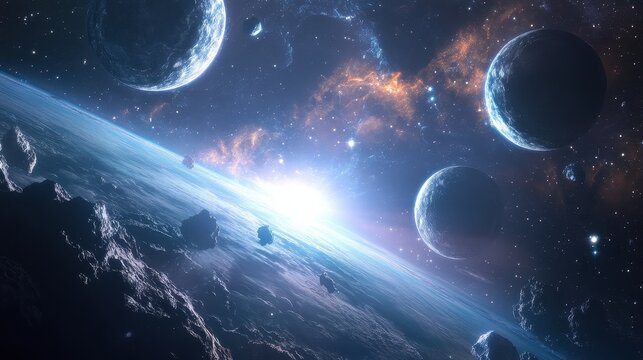 A stunning cosmic view of planets and stars in the universe.