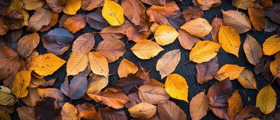 A vibrant collection of autumn leaves on the ground.