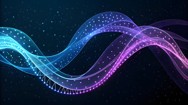 Abstract glowing waveform with digital particles