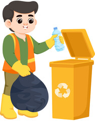 Illustration of Man Recycling Plastic Bottle