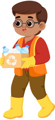 Cartoon Man Carrying Recycling Box with Bottles
