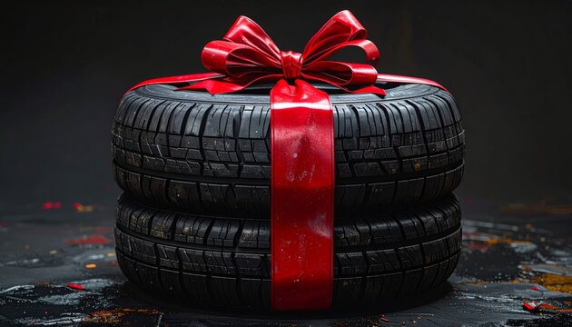 Black rubber car tire on alloy wheel isolated on a white background, ready for transportation and high speed travel
