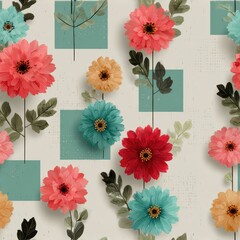 Seamless Pattern modern flowers. Colorful floral pattern featuring various flowers with leaves against a soft background.