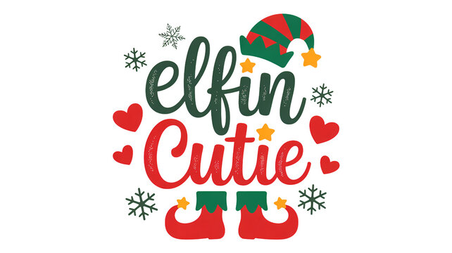 Festive elfin cutie design celebrates Christmas with hearts and snowflakes joy