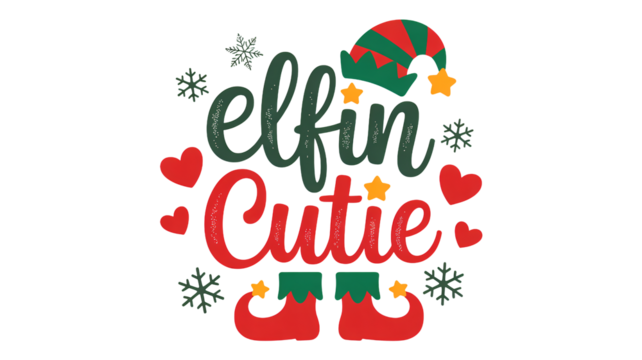 Festive elfin cutie design celebrates Christmas with hearts and snowflakes joy