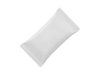 A blank white snack packaging mockup isolated on a transparent background. Clean and minimal foil pouch suitable for branding, product design, and food packaging presentations.