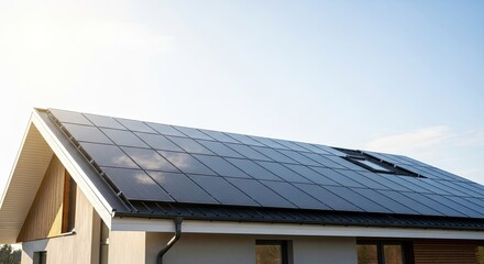 Fototapeta premium A modern house with solar panels on the roof.