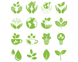 Embrace Nature's Touch with Green Eco Icons for Sustainable Living and Environmental Projects, Showcasing Growth, Harmony, and a Commitment to a Greener World