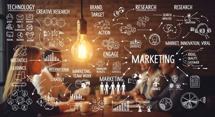 Creative marketing strategy and business ideas illuminated by a vintage light bulb © AbuBokkor